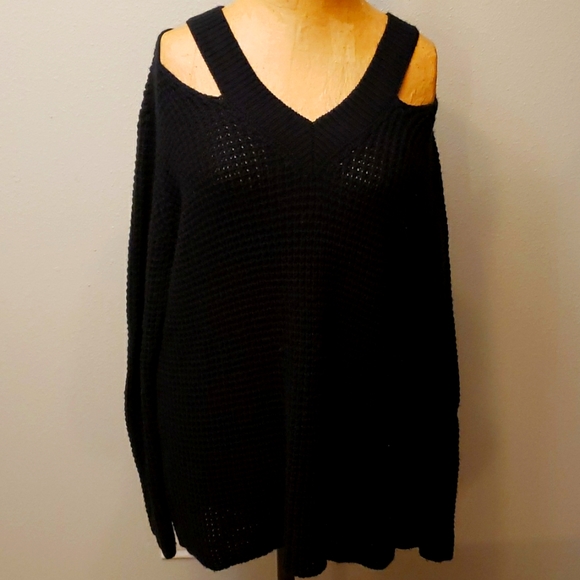 Women's Black Off Shoulder Sweater - Picture 1 of 4
